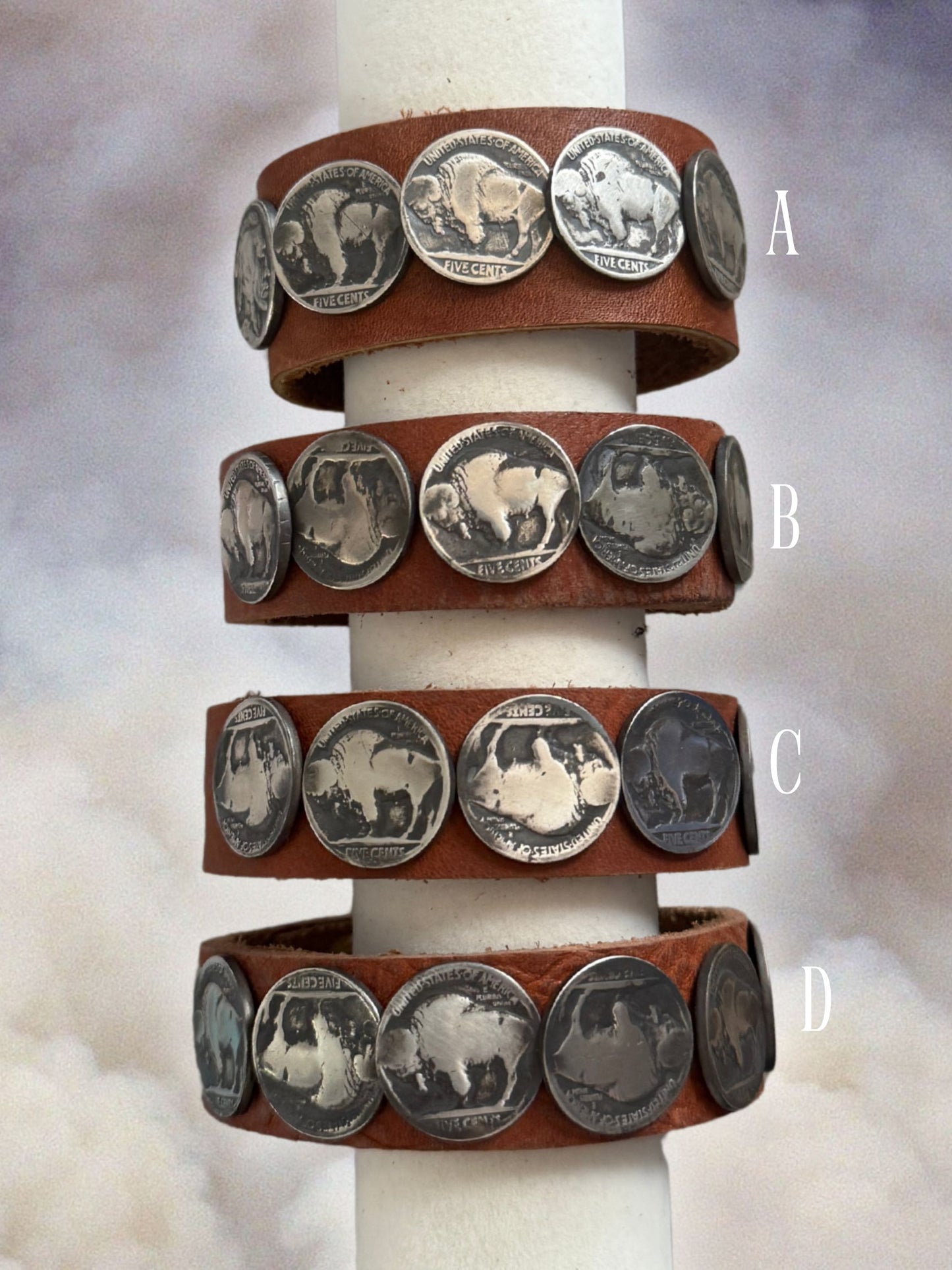 Buffalo Coin Bracelets (Caramel Leather Bands)