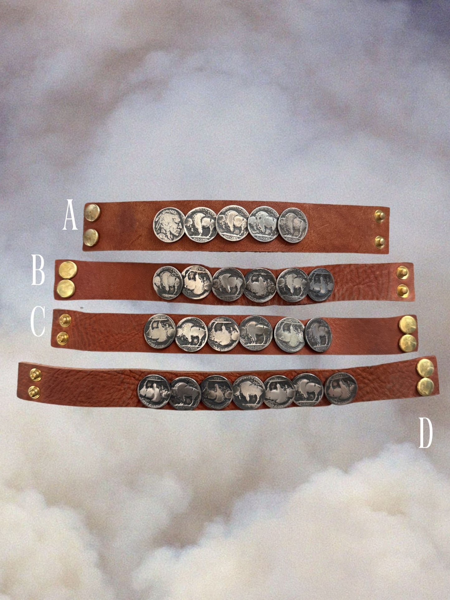 Buffalo Coin Bracelets (Caramel Leather Bands)