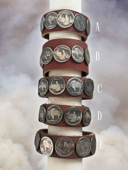 Buffalo Coin Bracelets (Brown Leather Bands)