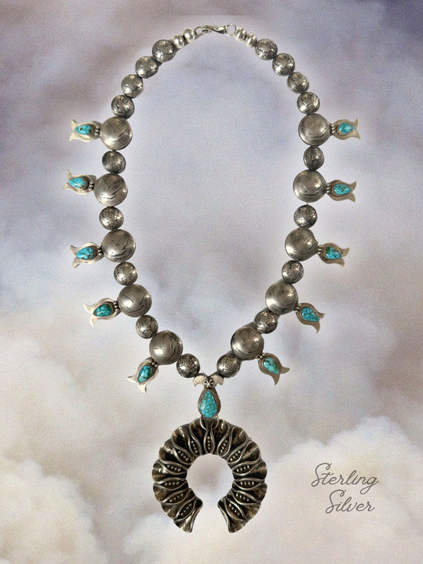 Squash Blossom Coin Necklace with Naja