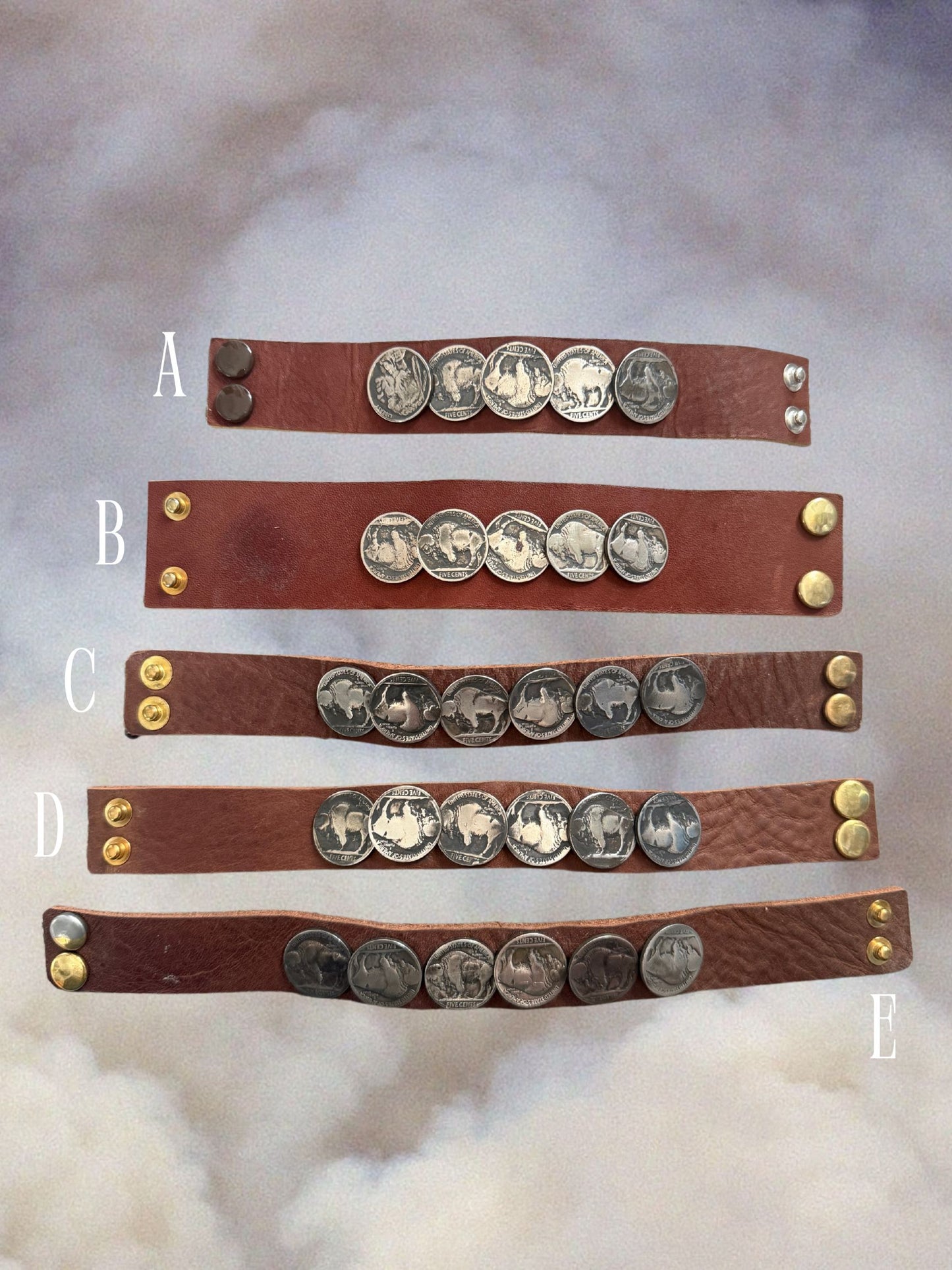 Buffalo Coin Bracelets (Brown Leather Bands)