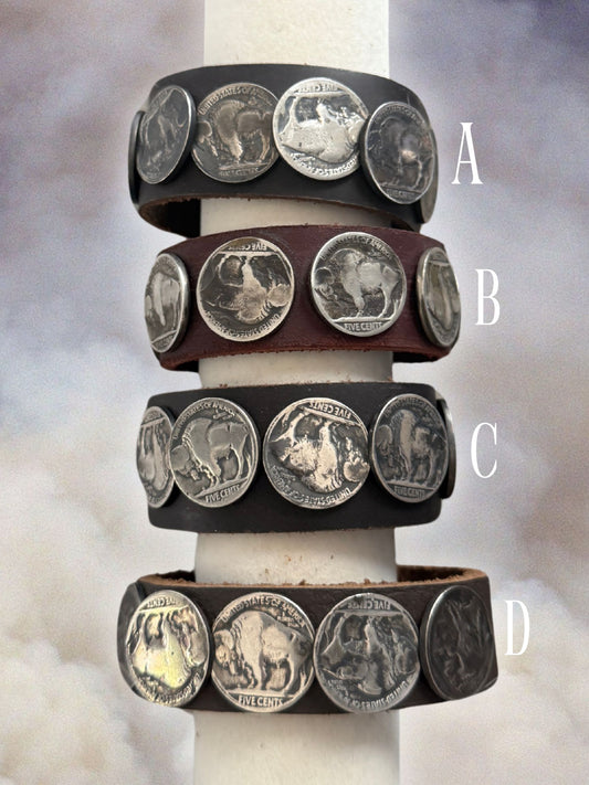 Buffalo Coin Bracelets (Dark Brown Leather Bands)