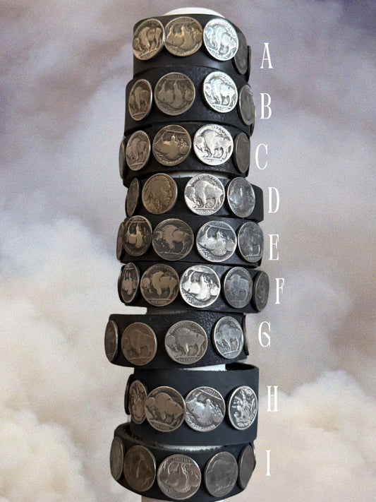 Buffalo Coin Bracelets  (Black Leather Bands)