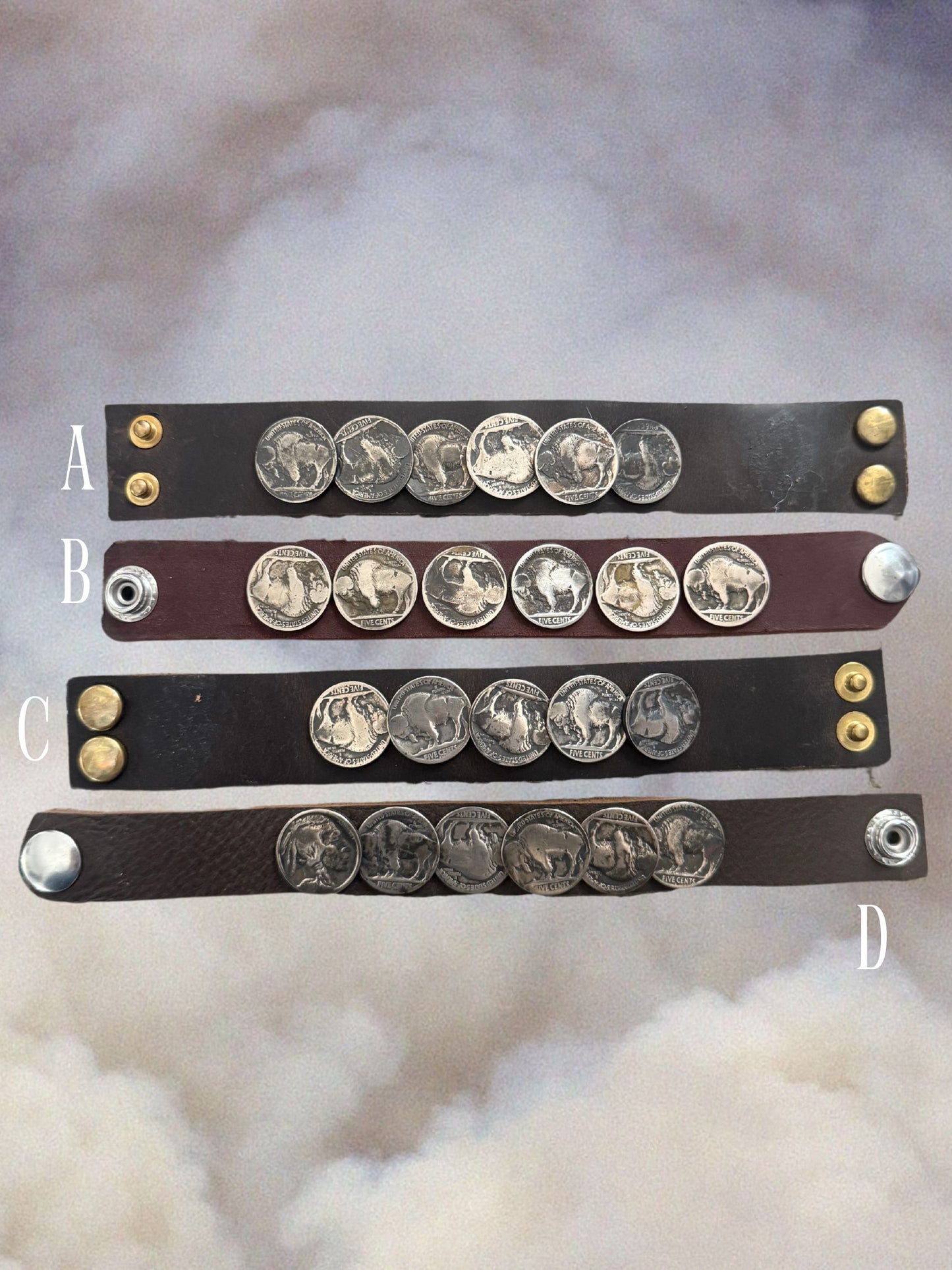 Buffalo Coin Bracelets (Dark Brown Leather Bands)