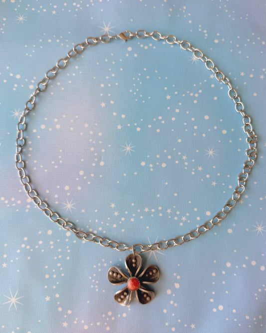 Dime Petal Necklace with Red Coral