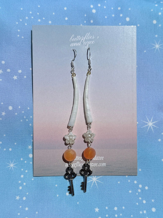 Dentalium Earrings with Charm (Orange)