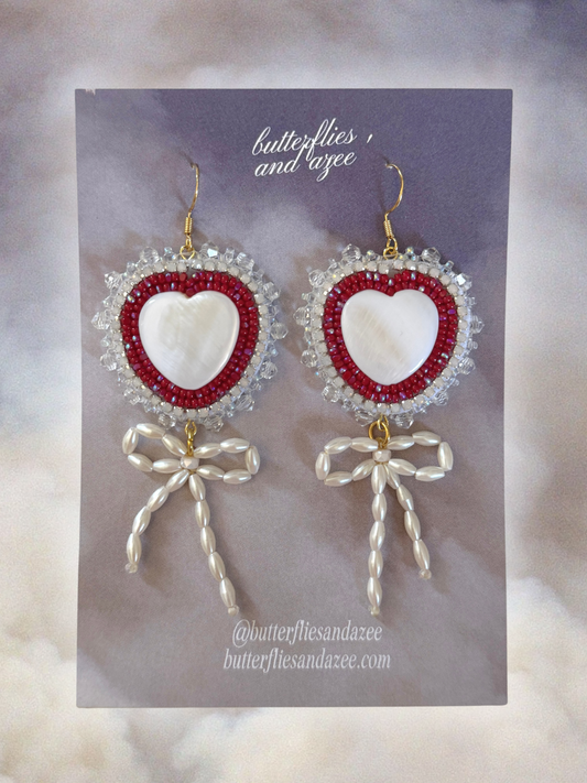 Lovestruck Bow Earrings / Red & White