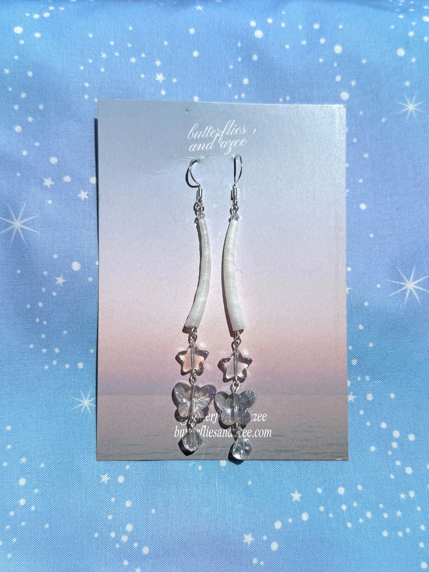 Dentalium Earrings with Charm (Clear)